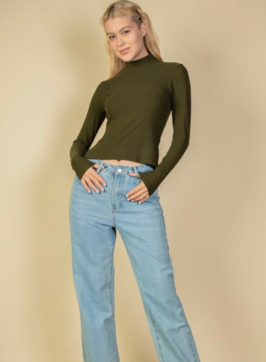 Ribbed Mock Neck Long Sleeve Top